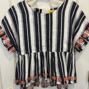 Maeve (Anthropologie) embroidered short-sleeve, open-backed top, cute & summery